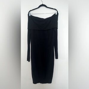 Caelestis Chic Off-Shoulder Black Sweater Dress
